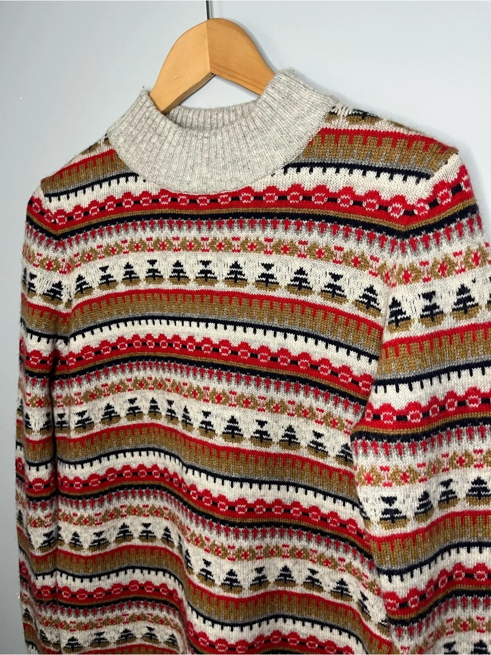 J. Crew Fair Isle Mockneck Lambswool Blend Sweater Size Medium